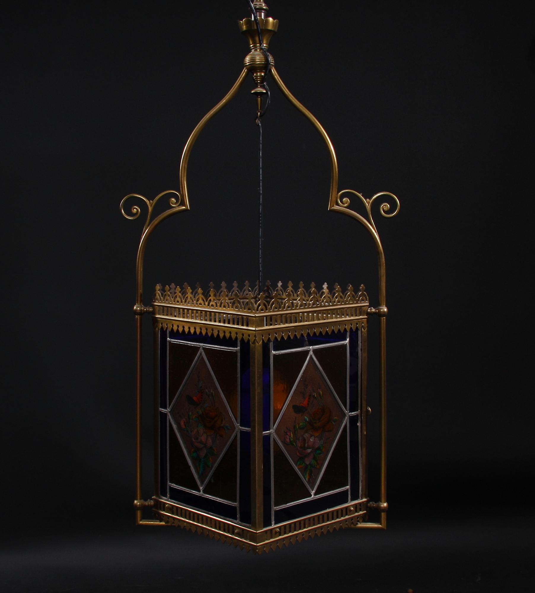 TAKLYKTA, mässing, glas, tidigt 1900-tal. H 87.