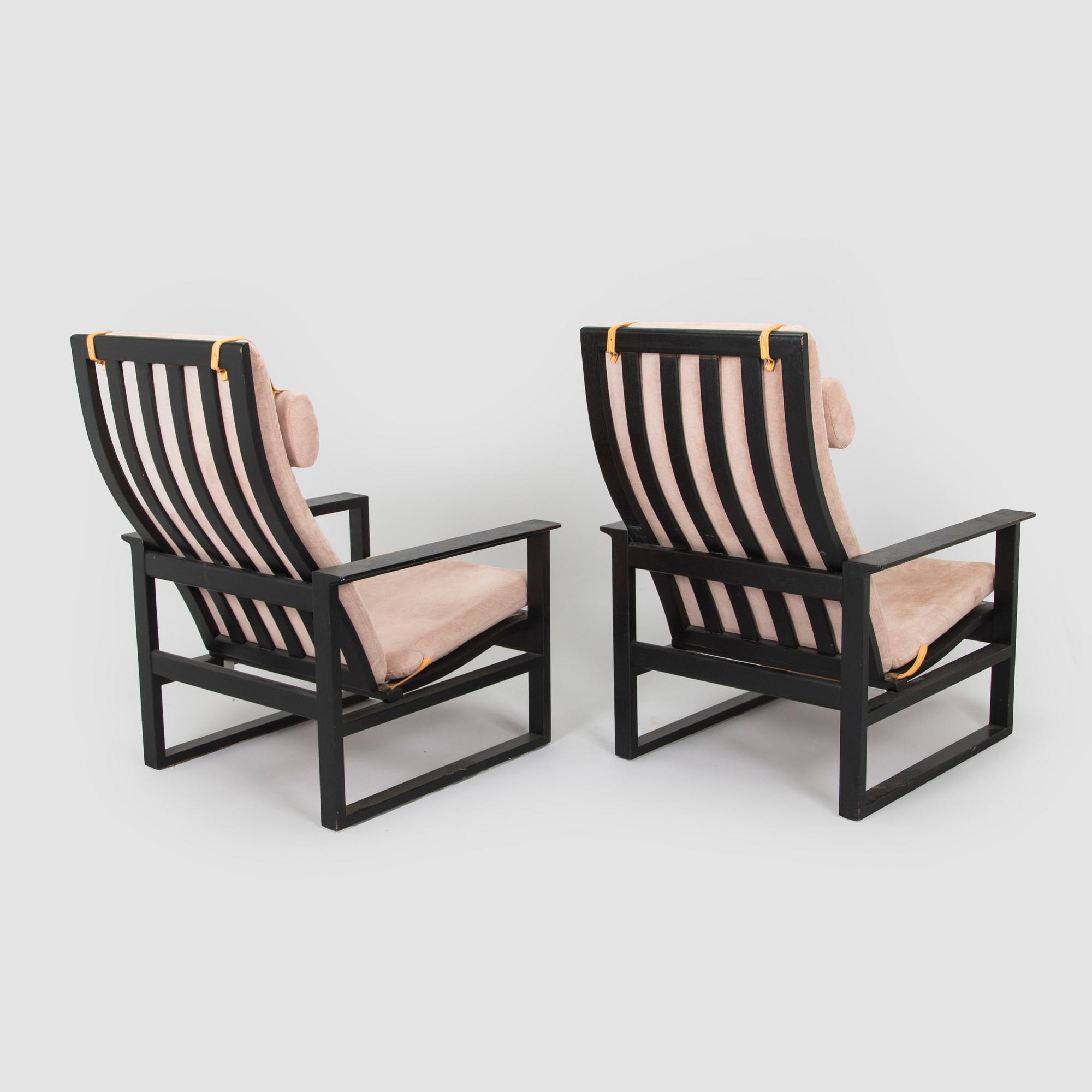 Børge Mogensen, armchairs, a pair model 2254, "Highback Easy Chair"/"Släden",  Fredericia Stolefabrik, Denmark.