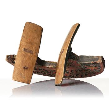 A Swedish folk art carved and polychrome-painted part horse harness, Uppland, dated 1774.