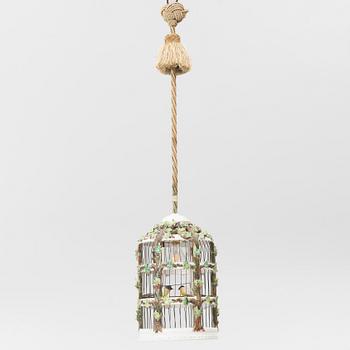An aviary porcelain ceiling lantern, early 20th century.