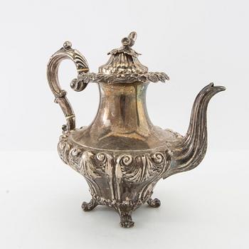 Gustaf Möllenborg, coffee pot in the neo Rococo style, silver, Stockholm 1842.