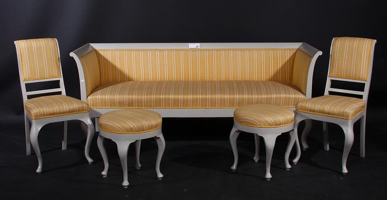 SALONGSGRUPP, 5 delar. Empirestil / rokokostil. Tidigt 1900-tal.