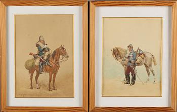 Édouard Detaille · ÉDOUARD DETAILLE, efter, 2 st, bemålade tryck, signerade och daterade i tryck.