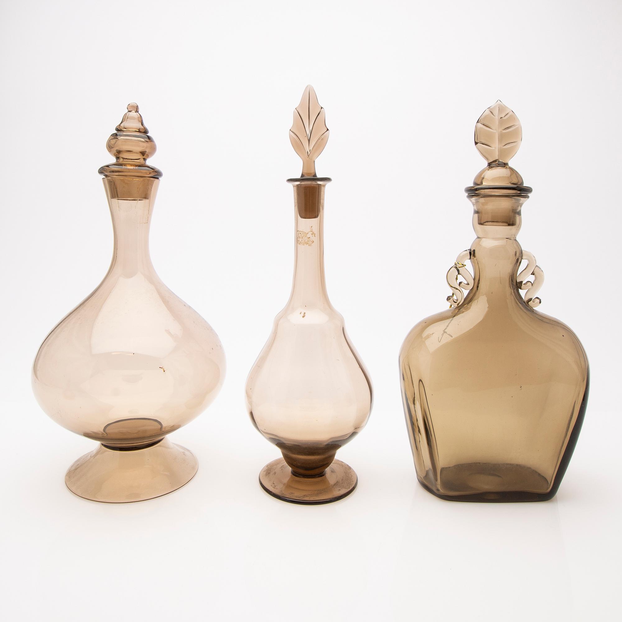 Simon Gate/ Edward Hald, decanters, 4 pcs, Orrefors, first half of the 20th century.