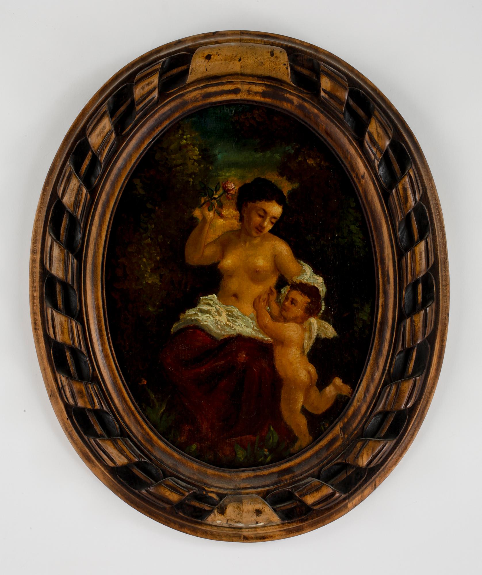 OKÄND KONSTNÄR, ett par, olja på pannå. Troligen sent 1800-tal.