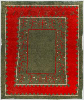 A 1851's finnish folkart long pile ryijy / blanket, ca 180 x 153 cm.