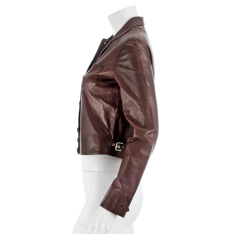 RALPH LAUREN, a brown lambskin leather jacket, size 6.