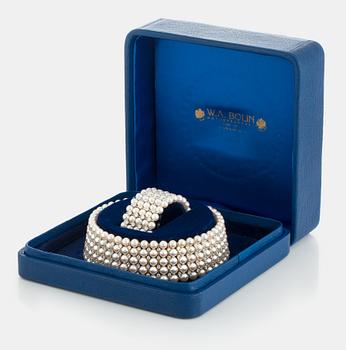 A WA Bolin cultured pearl choker and bracelet.