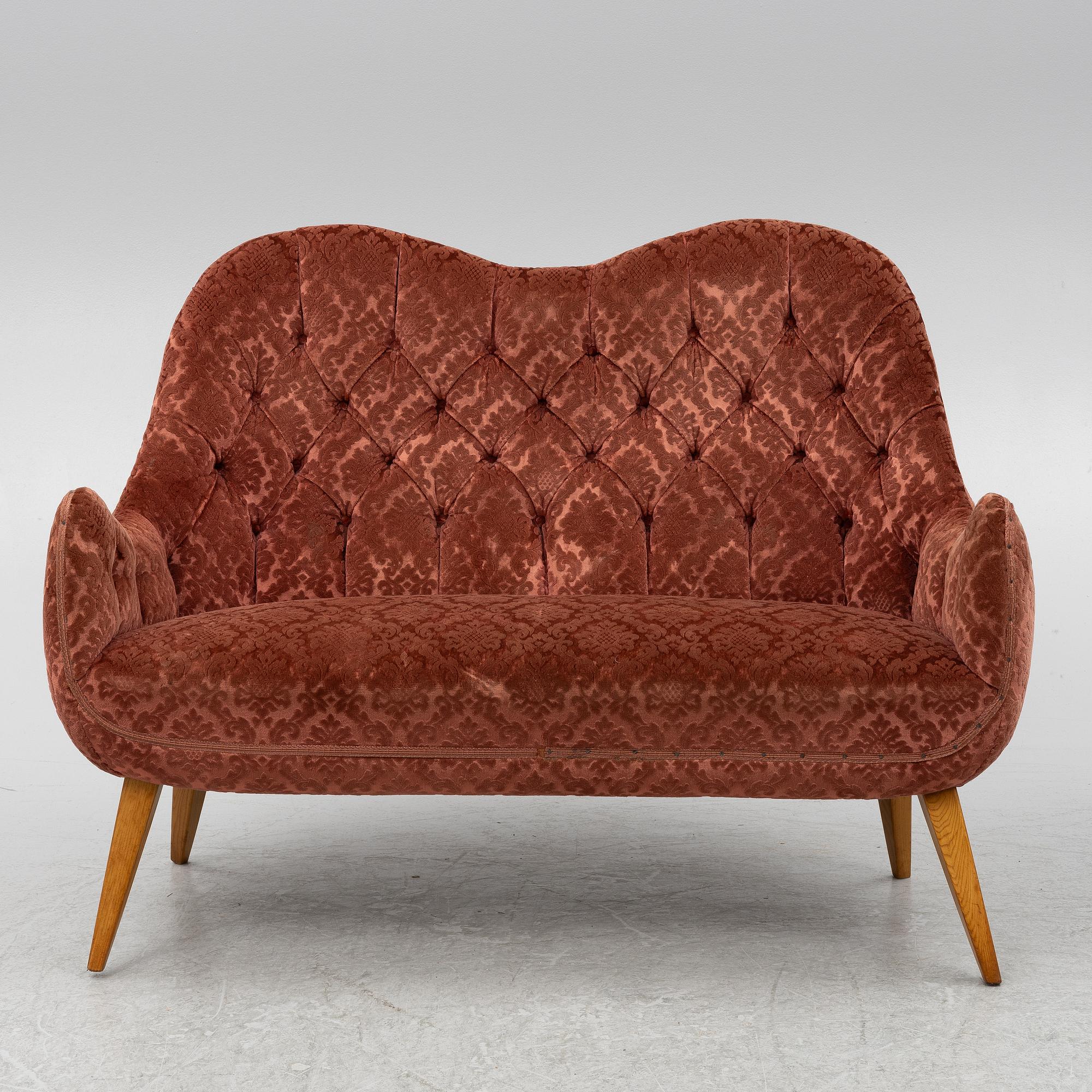 Sofa and armchair, Swedish Modern, Eks Malmö, mid-20th century.