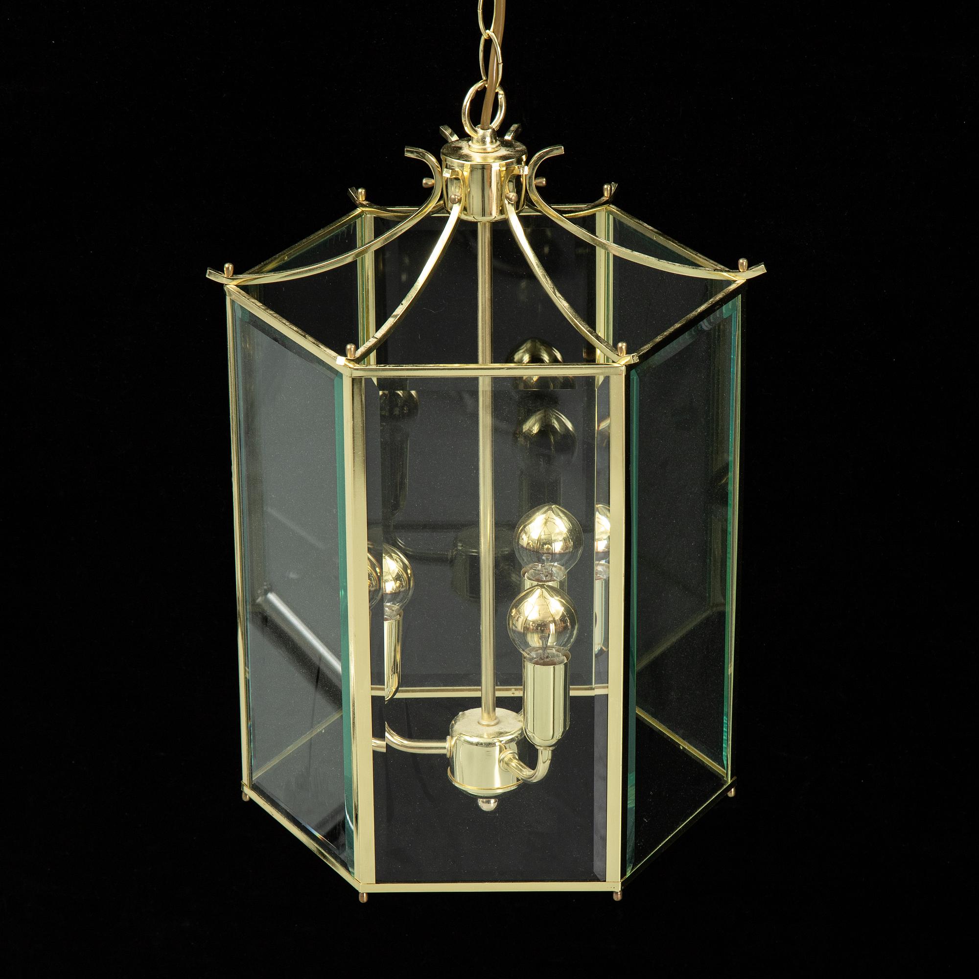 A 20th century brass Bellman-style ceiling lantern.