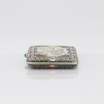 A Russian parcel-gilt silver and cloisonné enamel cigarette-case, Bril & Girshman, Moscow 1908-1917.