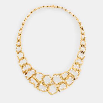 380. An 18K gold Gilbert Albert necklace set with cultured pearls and round brilliant-cut diamonds.