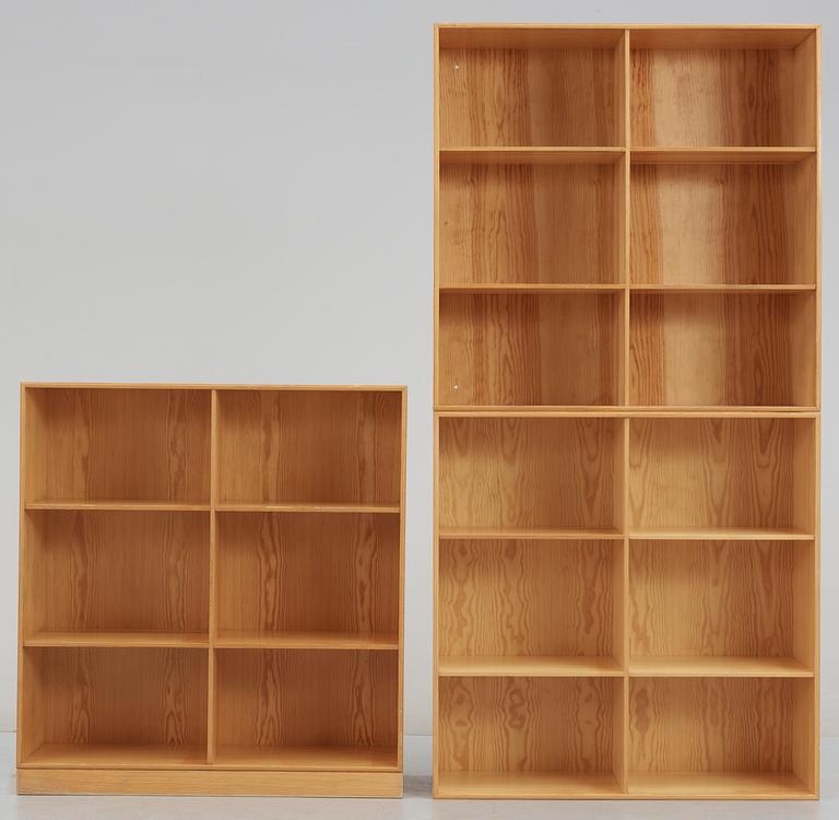 A Mogens Koch suite of three pine bookcases by Rud Rasmussens snickerier, Denmark.