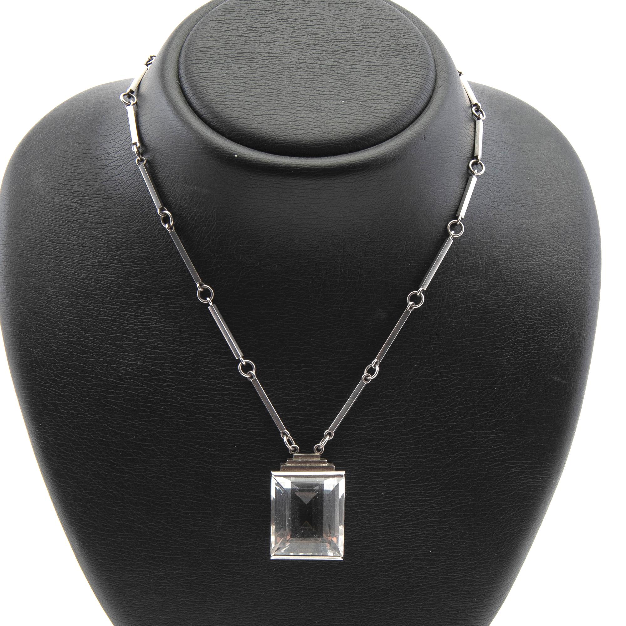 Wiwen Nilsson, necklace, sterling silver with step-cut rock crystal, Lund, 1944.