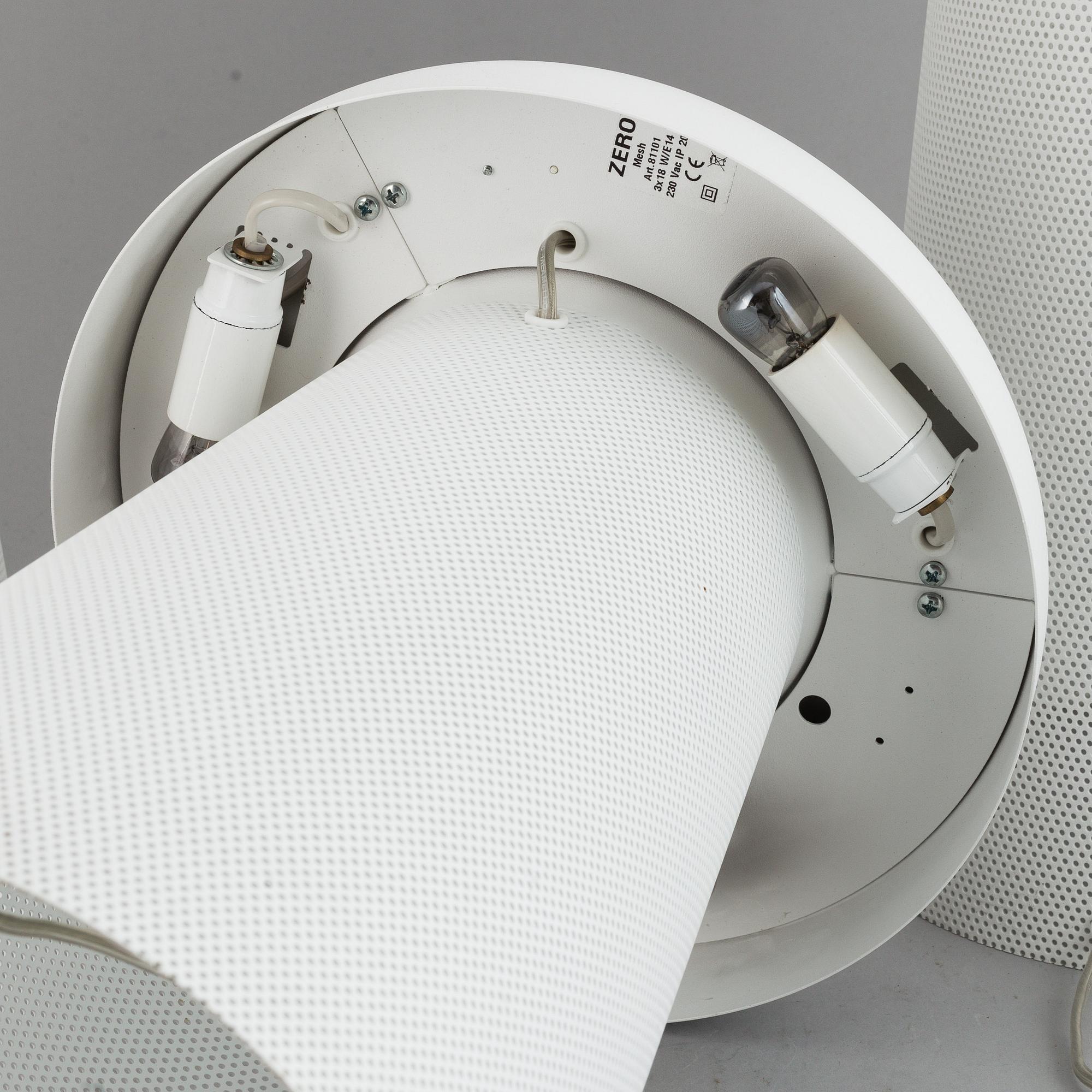 Three Jens Fager table lamps,  Mesh, Zero.