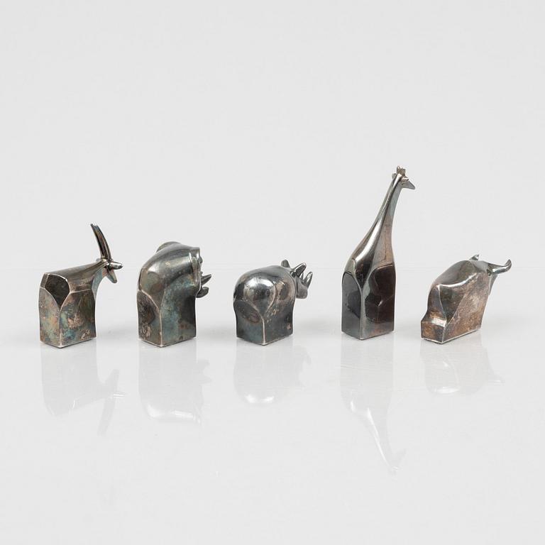 Gunnar Cyrén, five silver-plate figurines, Dansk Designs, Japan.