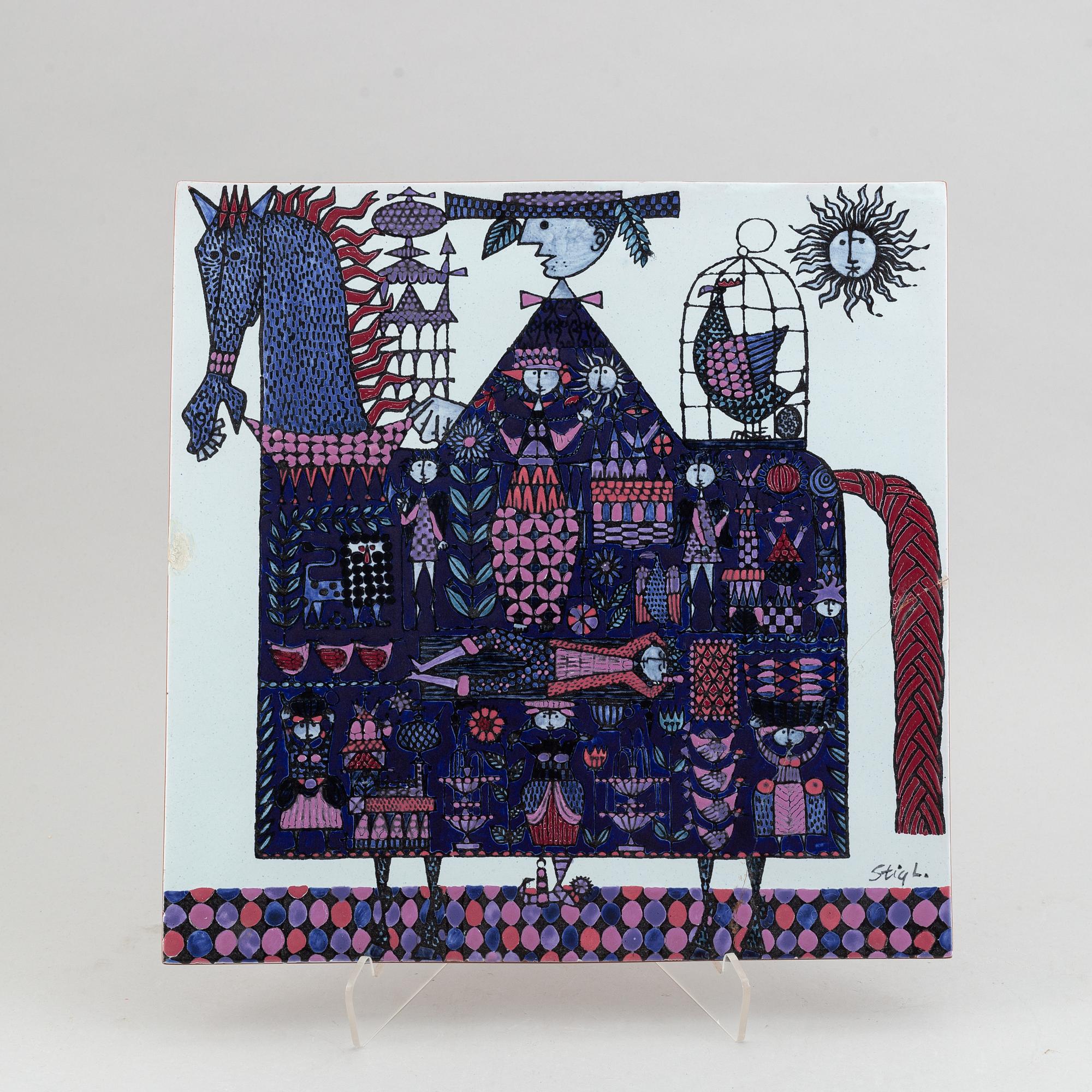Stig Lindberg, an earthenware wall plaque, 21/40, Gustavsberg Studio.