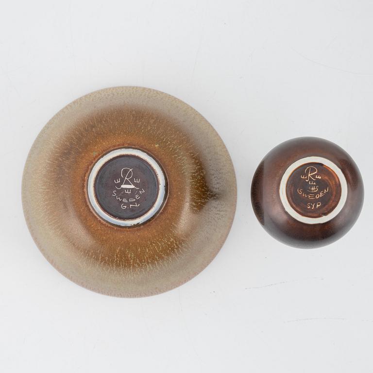 Gunnar Nylund, two stoneware bowls, Carl-Harry Stålhane, a stoneware vase, Rörstrand, Sweden.