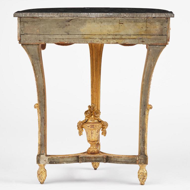A Gustavian carved giltwood console table, Stockholm, late 18th century.