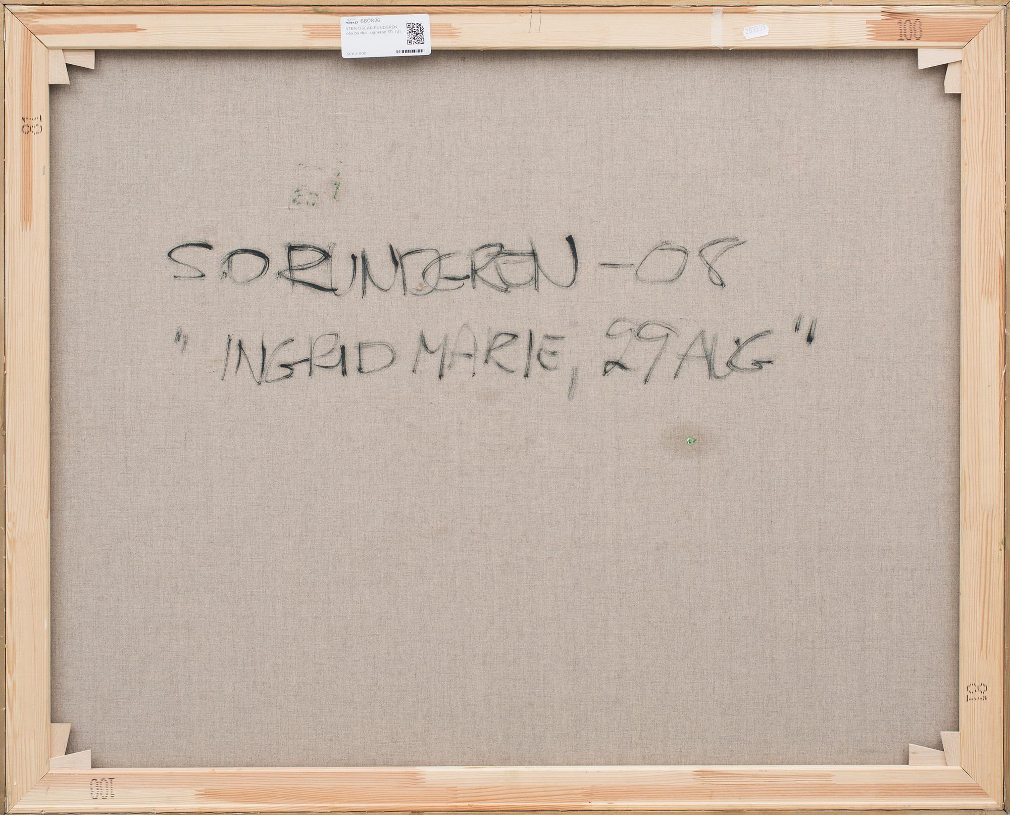 STEN OSCAR RUNDGREN, olja på duk, signerad SR.