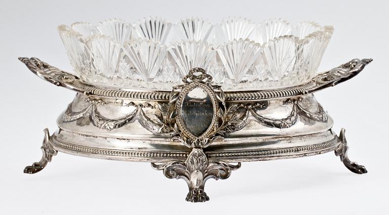 JARDINJÄR, silver och glas, K Andersson Stockholm 1900. Silvervikt ca 480 gram.