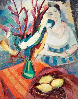 63. Agnes Cleve, "Stilleben med röd duk" (Still Life with Red Table Cloth).