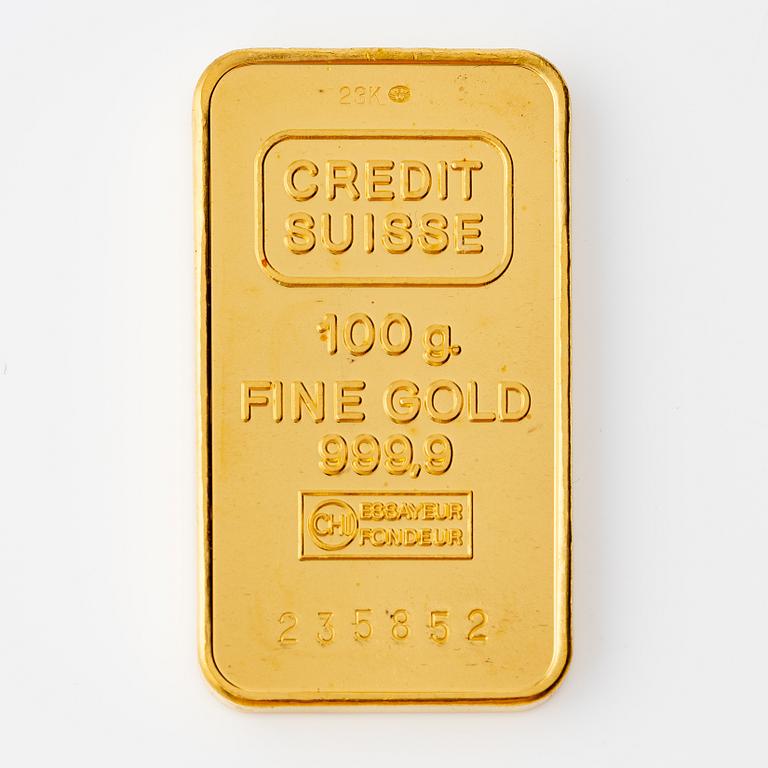 Gold bar, 24K gold, weight 100 g.