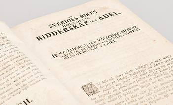 BOK, "Sweriges Rikes Ridderskaps och Adels Wapenbok", av Daniel Gustaf Cedercrona, Stockholm 1746.