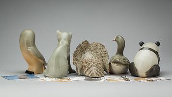 FIGURINER, 5 st, stengods, Carl Hoff, för WWF, Gustavsberg.