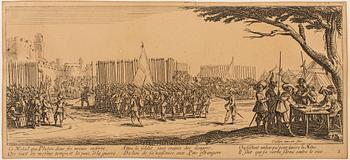 JACQUES CALLOT, Book, collection of 18 etchnings from Les miseres et les mal-hevrs de la gverre. 1633, later edition.