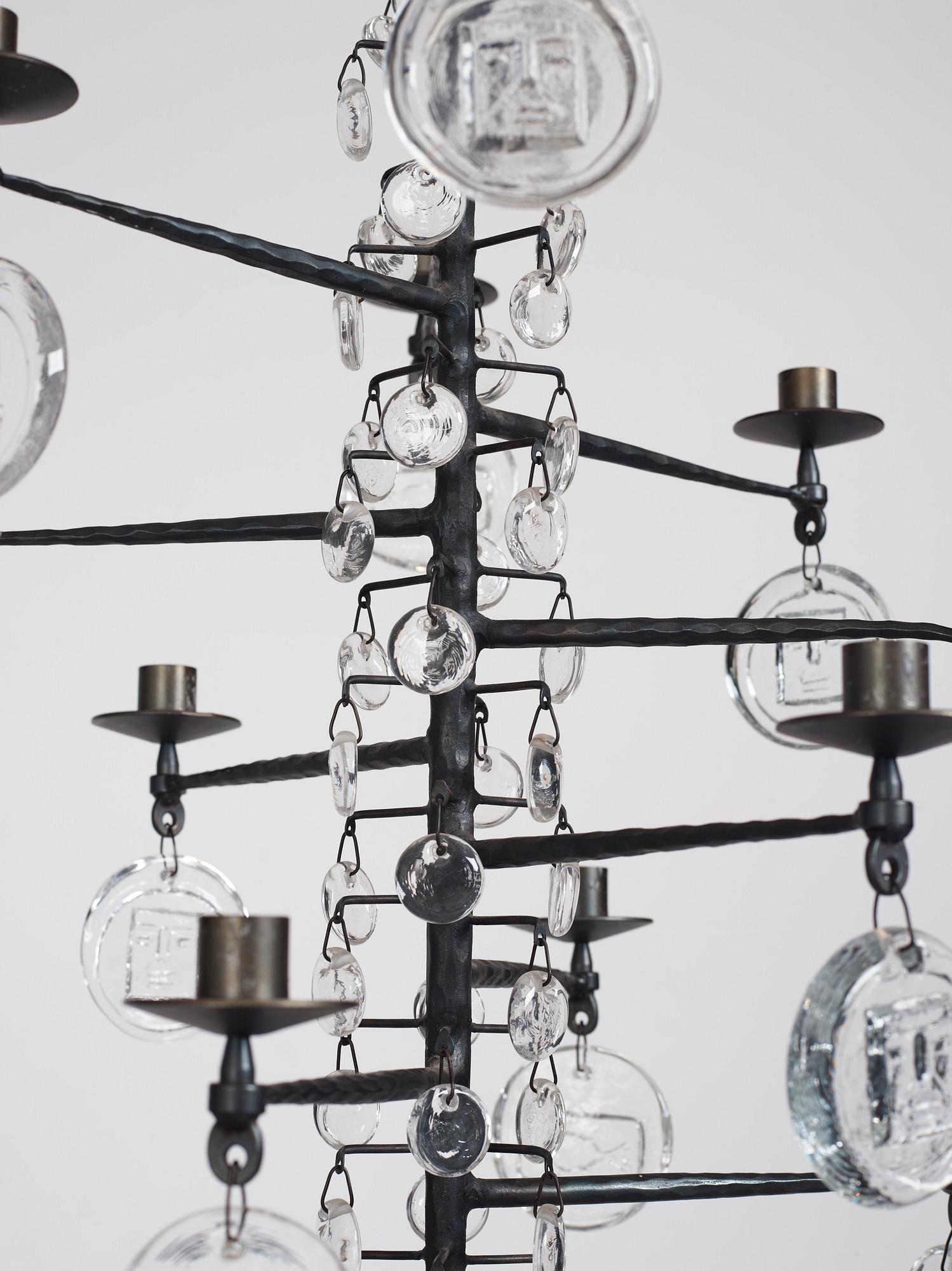 Erik Höglund, a wrought iron and glass chandelier, Boda Smide, Sweden.