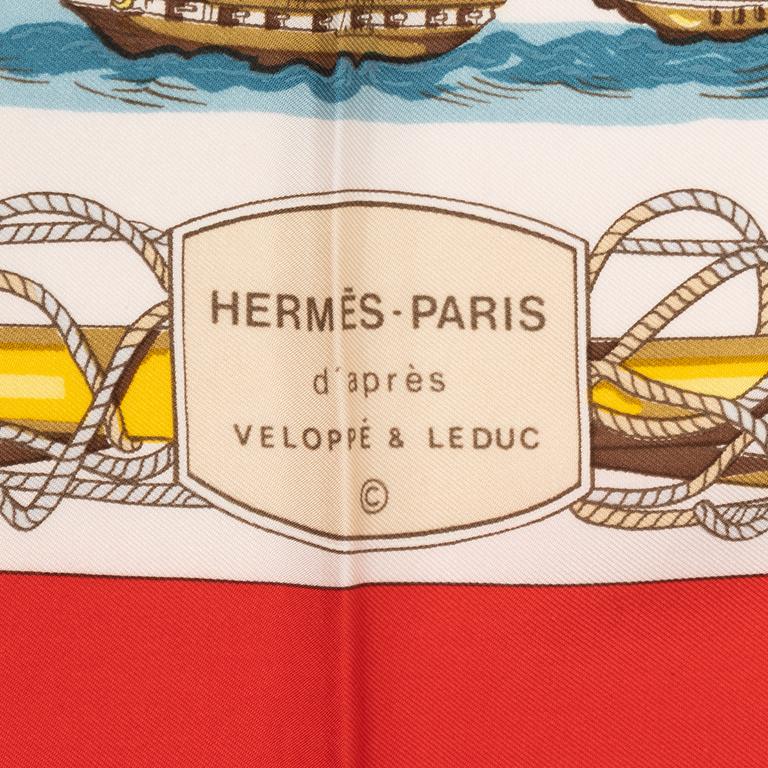 Hermès, a 'Navires d'Europe à Voiles, Mixtes et à Vapeur' silk scarf.