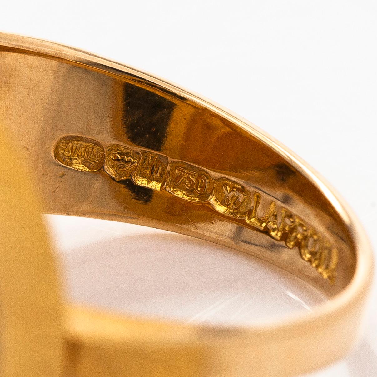 Björn Weckström, an 18K gold ring 'Quebec' with a ca 0.05 ct diamond and a zoisite for Lapponia 1976.