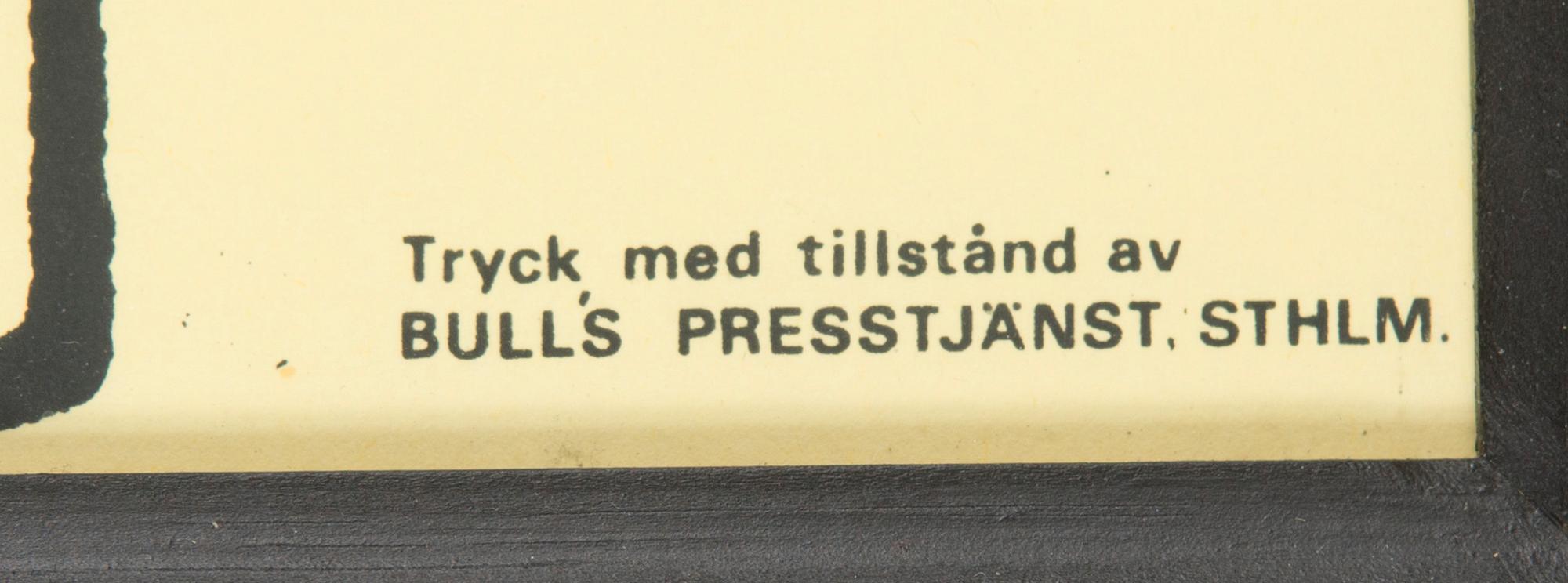 Tove Jansson, poster, Moomin, Bull's Presstjänst, Art Work Shop, 1960s.