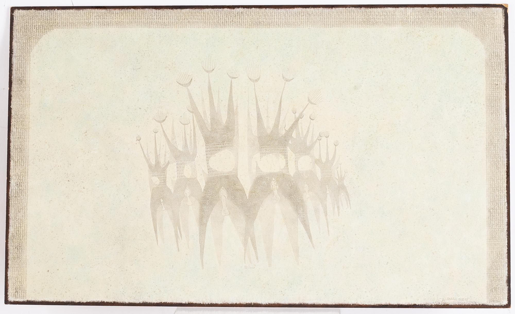 Thea Ekström, mixed media on panel, signed Ekström and dated 12 VII -65.