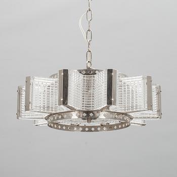 TAKLAMPA, vitmetall och glas, 1960-tal.