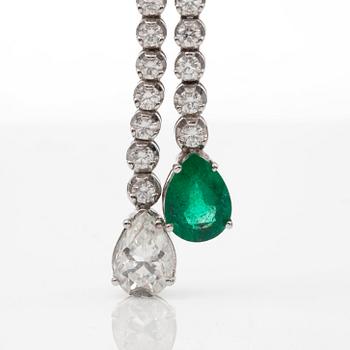 A pear-shaped emerald and brilliant-cut diamond necklace. Total carat weight circa 9.50 cts.