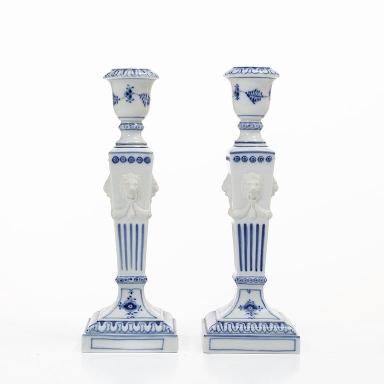 Candlesticks, a pair, porcelain. Royal Copenhagen, “Blue Fluted”, Denmark, 20th century.