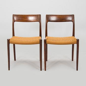 Niels Otto Møller, tuoleja, 6 kpl,  "77", J.L. Møllers Møbelfabrik, Tanska 1900-luvun puoliväli.