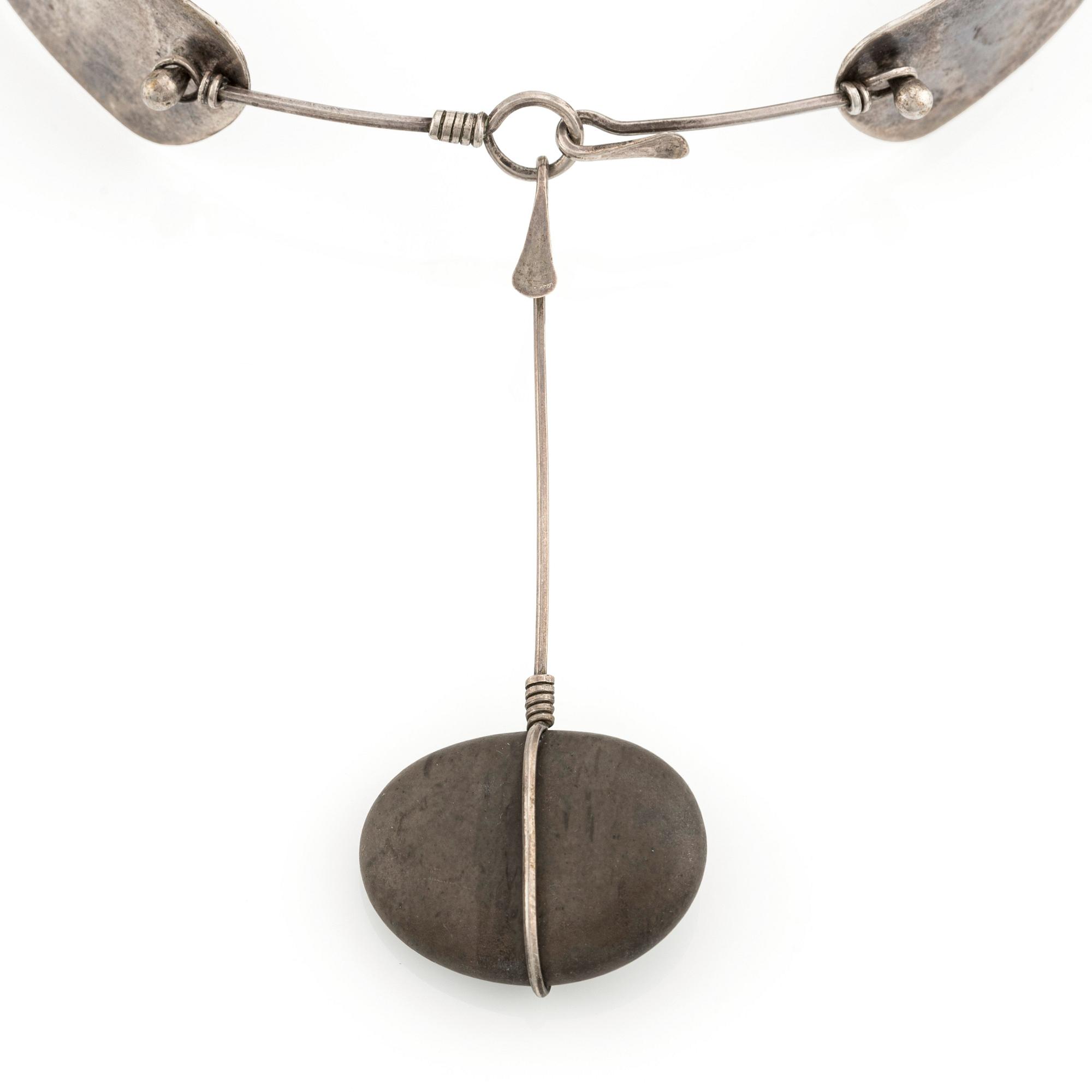 Vivianna Torun Bülow-Hübe, a necklace and a pendant, silver with a natural stone, executed in her own workshop, Stockholm circa 1956.
