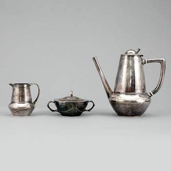 KAFFESEVIS, 3 delar, jugend, Urania, troligen Friedrich Adler, försilvrad metall, 1900-talets början.