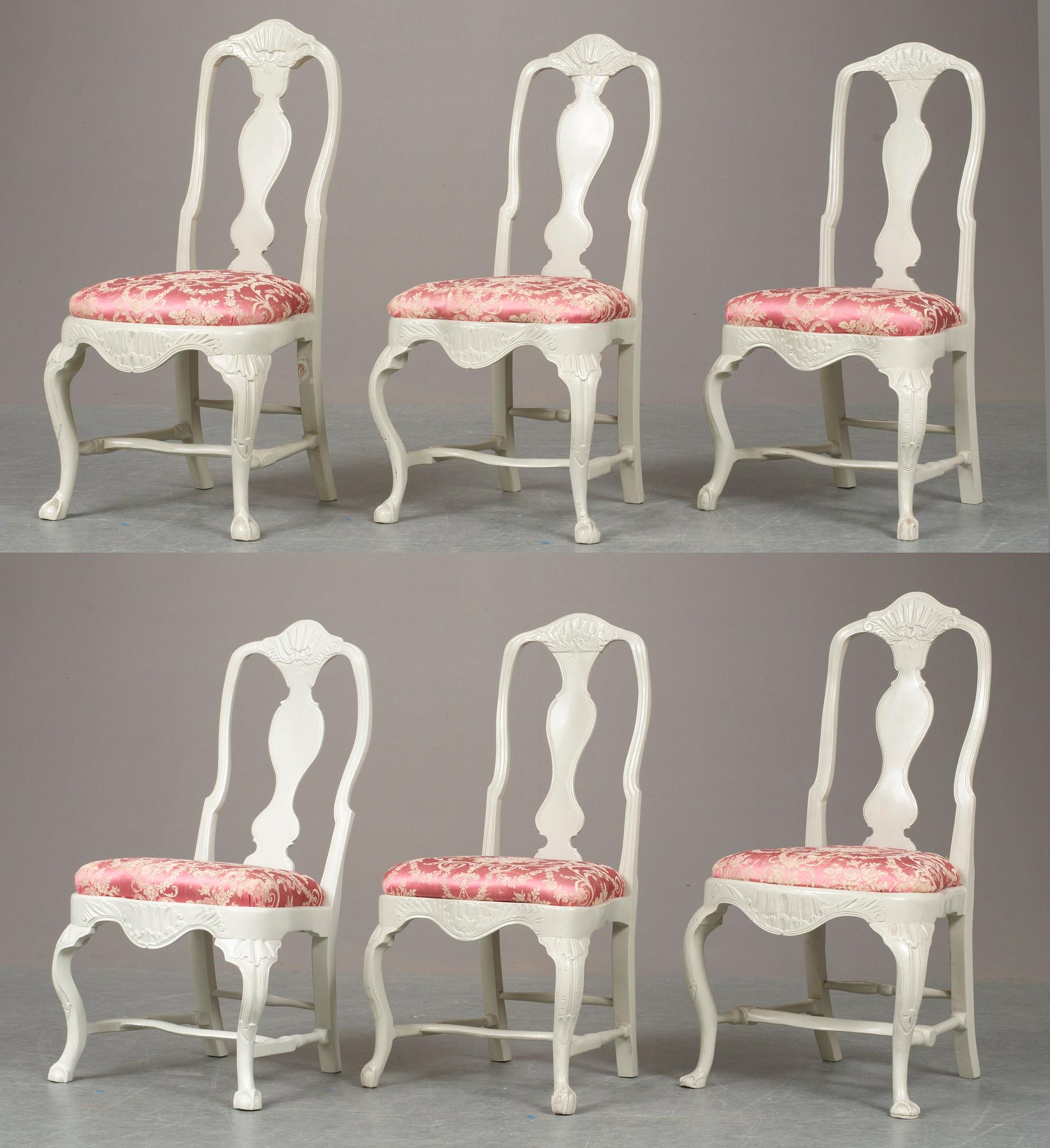 STOLAR, sex stycken snarlika. Västsvensk rokoko, 1700-talets andra hälft.