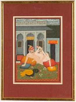 Unidentified artist, Erotic scenes, India, 20th century. Two pieces.