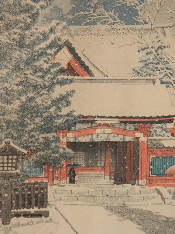 Kawase Bunjiro Hasui, Snow at Hie Shrine (Shato no yuki . Hie Jinja), Showa period, 20th century.