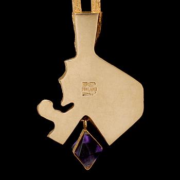 COLLIER, 18k guld med fasettslipad ametist, "Kaltio" Björn Weckström, Lapponia, Finland, 1900-talets slut. Vikt 42 g.