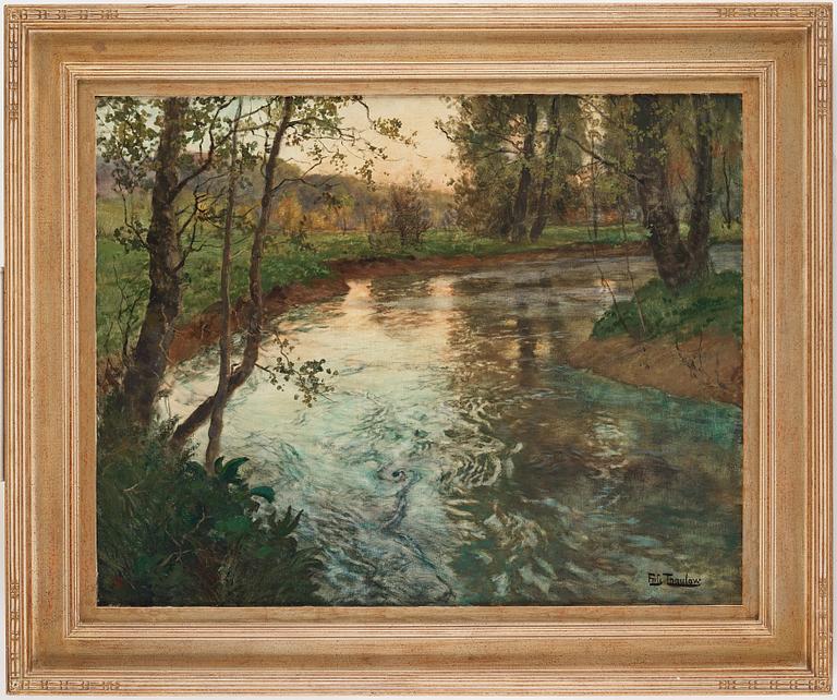 Frits Thaulow, Evening light over the river Arques by Ancourt, landscape from Normandy.