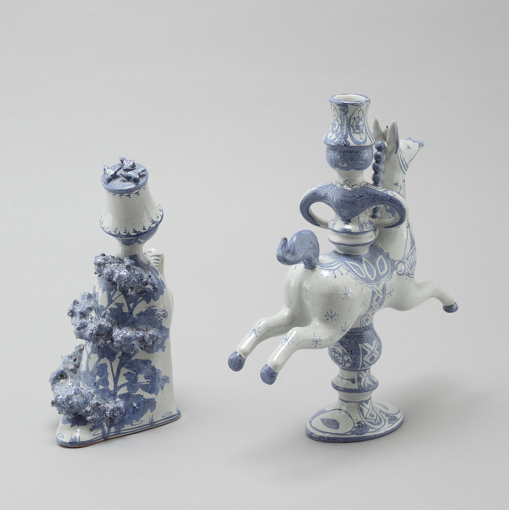 A faience candlestick and a figurine by Björn Wiinblad, signed and dated -63.