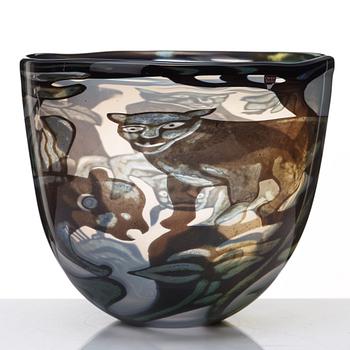 Eva Englund, a "Panther" graal glass vase, Orrefors, Sweden 1984.