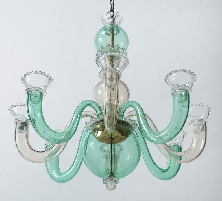 A Gio Ponto glass chandelier, Venini, Murano, Italy 1945-50.