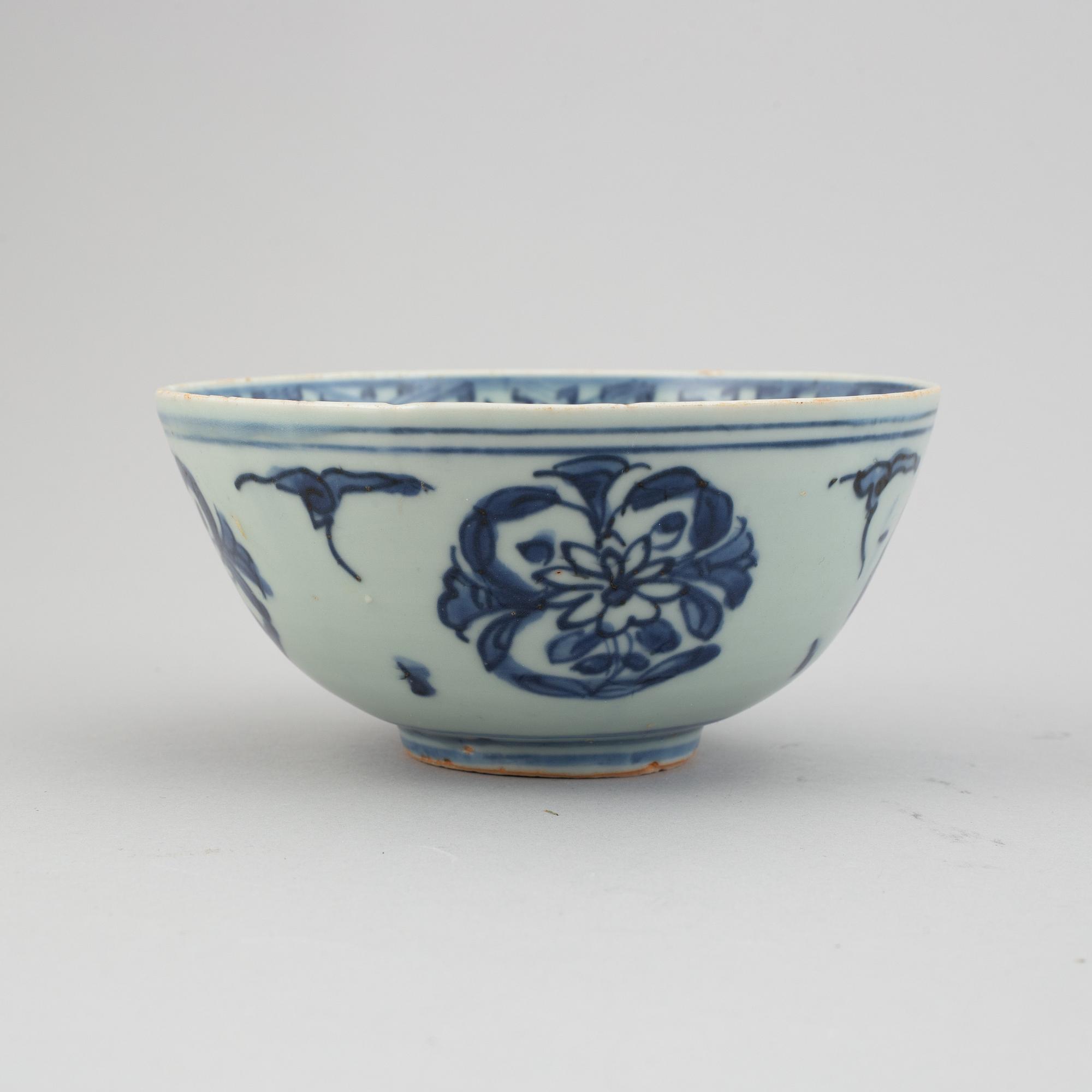 Three blue and white Ming dynasty (1368-1644) bowls.